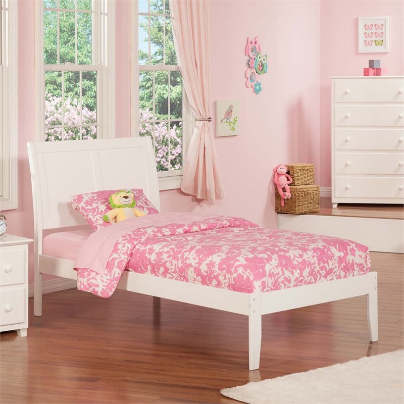 Leo & Lacey Farmhouse Solid Wood Twin Platform Bed with USB Charger in White