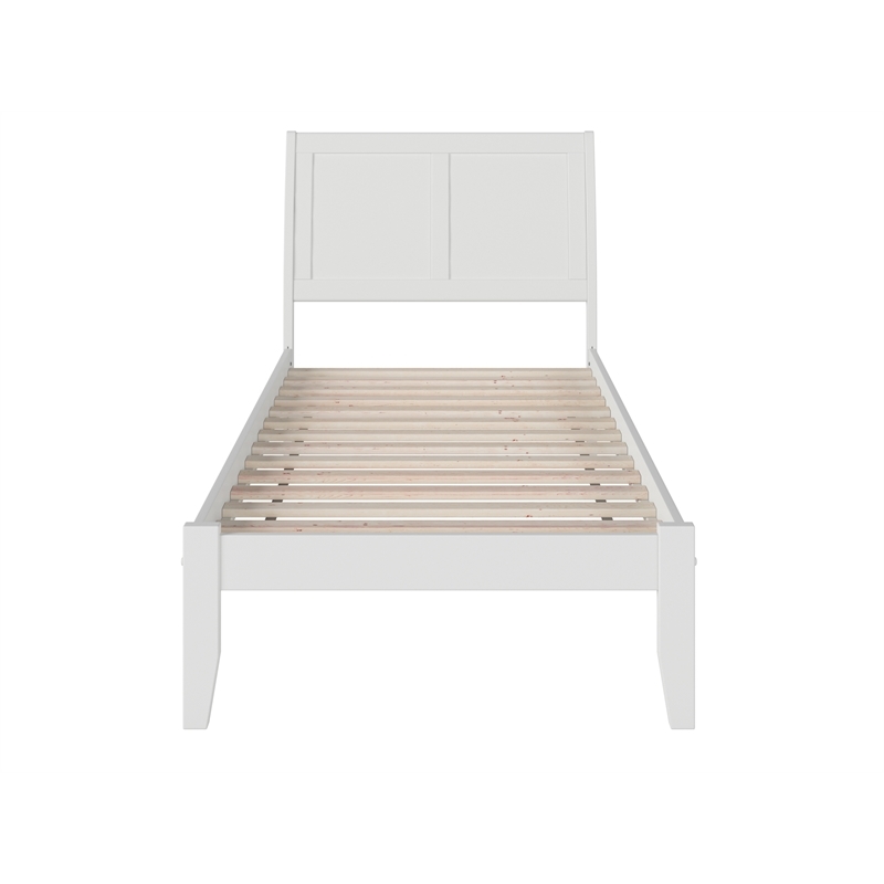 Leo & Lacey Farmhouse Solid Wood Twin Platform Bed with USB Charger in White