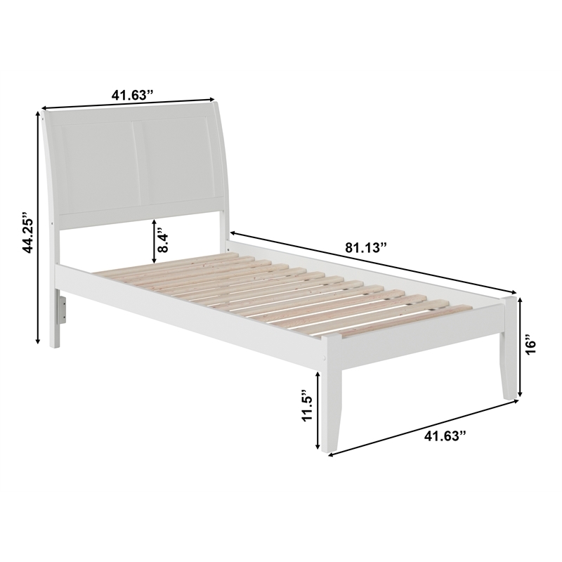 Leo & Lacey Farmhouse Solid Wood Twin Platform Bed with USB Charger in White
