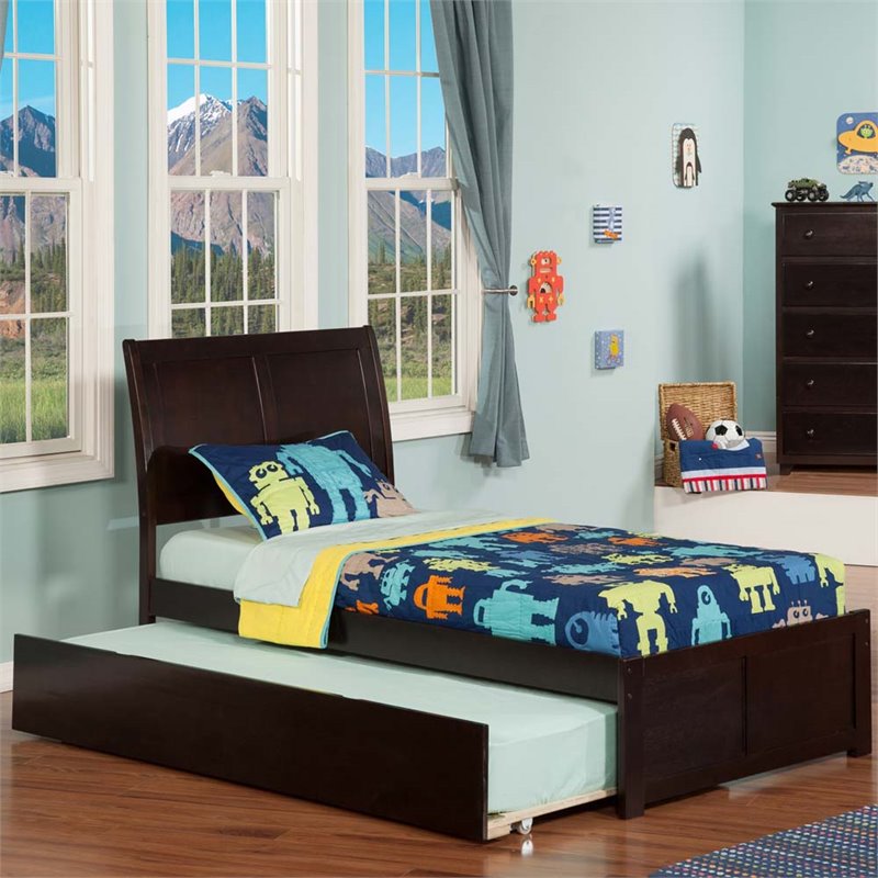 Leo & Lacey Twin Trundle Platform Bed in Espresso