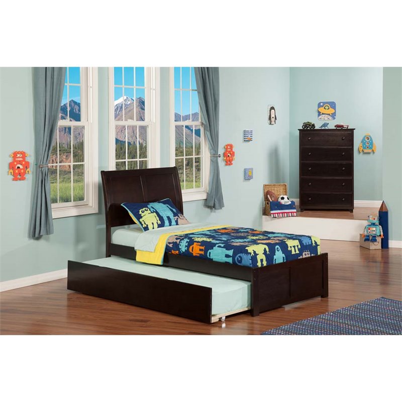 Leo & Lacey Twin Trundle Platform Bed in Espresso