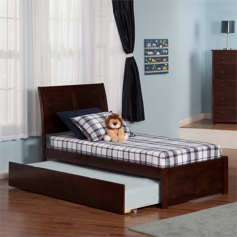 Leo & Lacey Urban Twin Trundle Platform Bed in Walnut