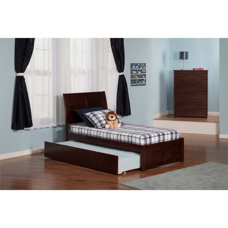 Leo & Lacey Urban Twin Trundle Platform Bed in Walnut