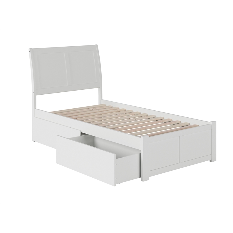Leo & Lacey Farmhouse Solid Wood Urban Twin Storage Platform Bed in White