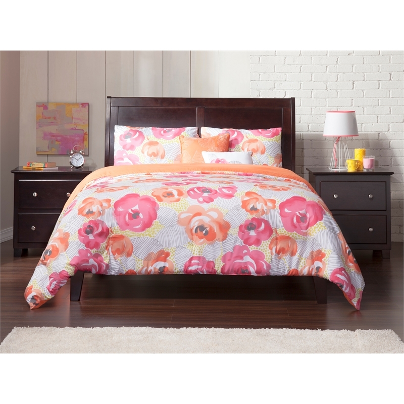 Leo & Lacey Solid Wood Full Platform Bed with USB Charging Station in Espresso