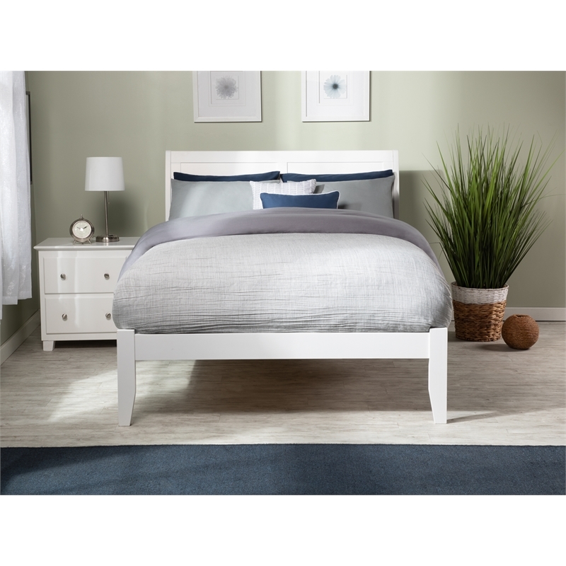 Leo & Lacey Farmhouse Solid Wood Full Platform Bed with USB Charger in White