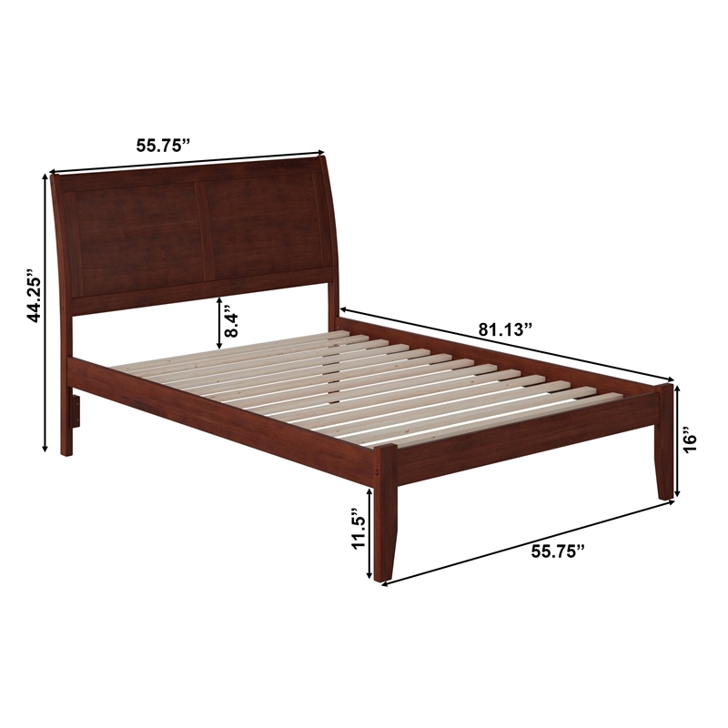 Leo & Lacey Solid Wood Full Platform Bed with Built-In Charger in Walnut