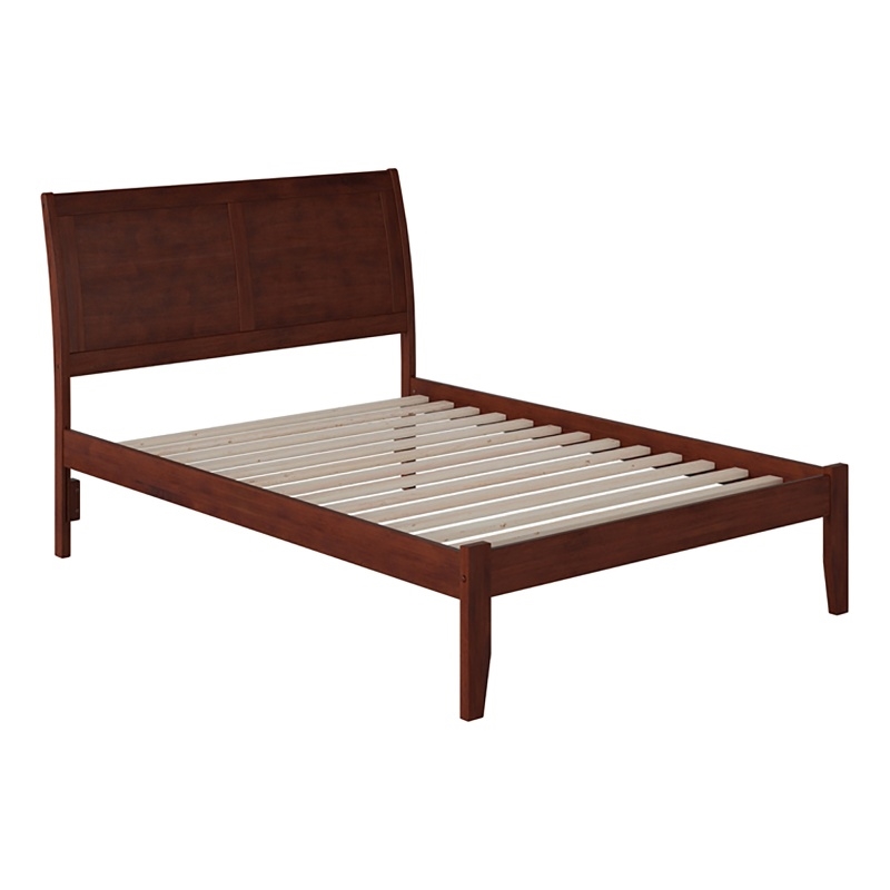 Leo & Lacey Solid Wood Full Platform Bed with Built-In Charger in Walnut