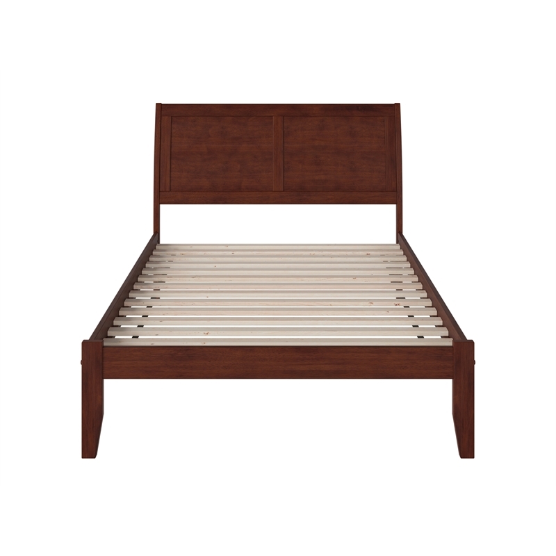 Leo & Lacey Solid Wood Full Platform Bed with Built-In Charger in Walnut