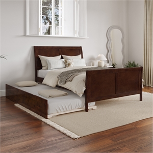 Leo & Lacey Portland Full Wood Platform Bed  & Twin Trundle in Walnut