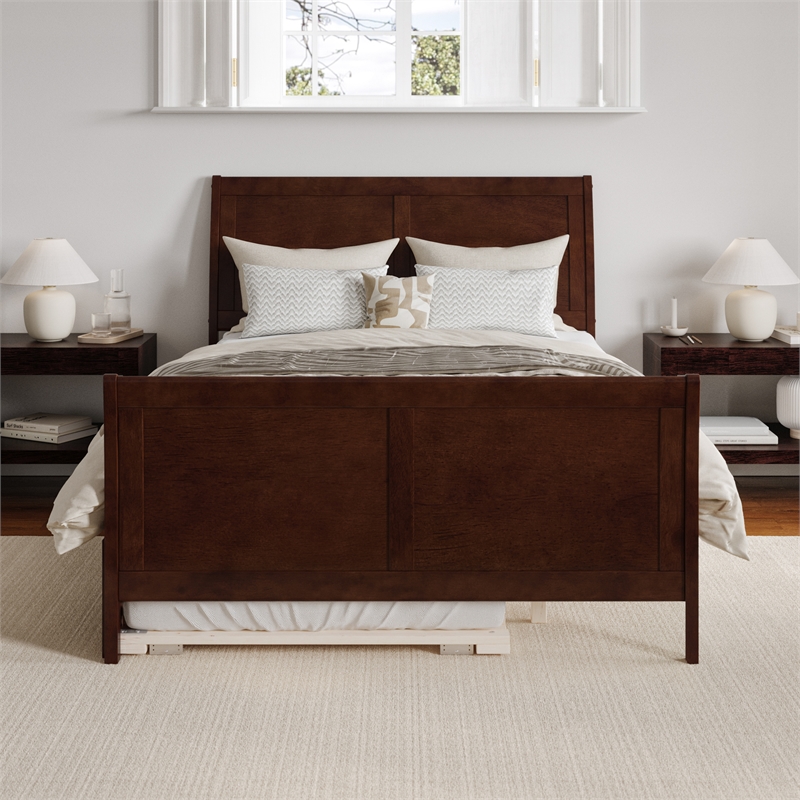 Leo & Lacey Portland Full Wood Platform Bed  & Twin Trundle in Walnut
