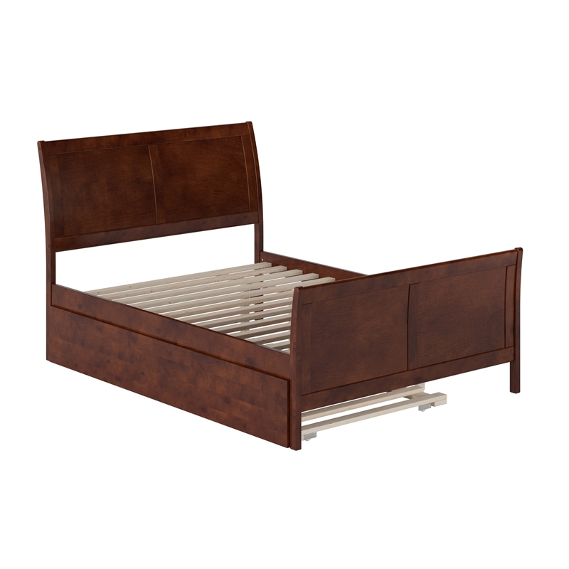 Leo & Lacey Portland Full Wood Platform Bed  & Twin Trundle in Walnut