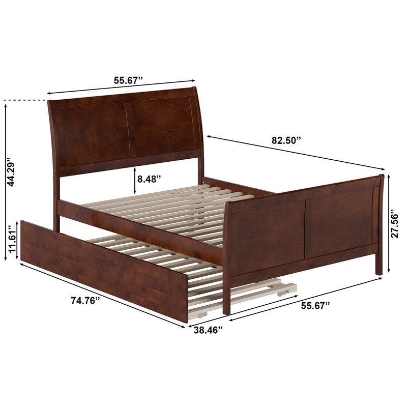 Leo & Lacey Portland Full Wood Platform Bed  & Twin Trundle in Walnut