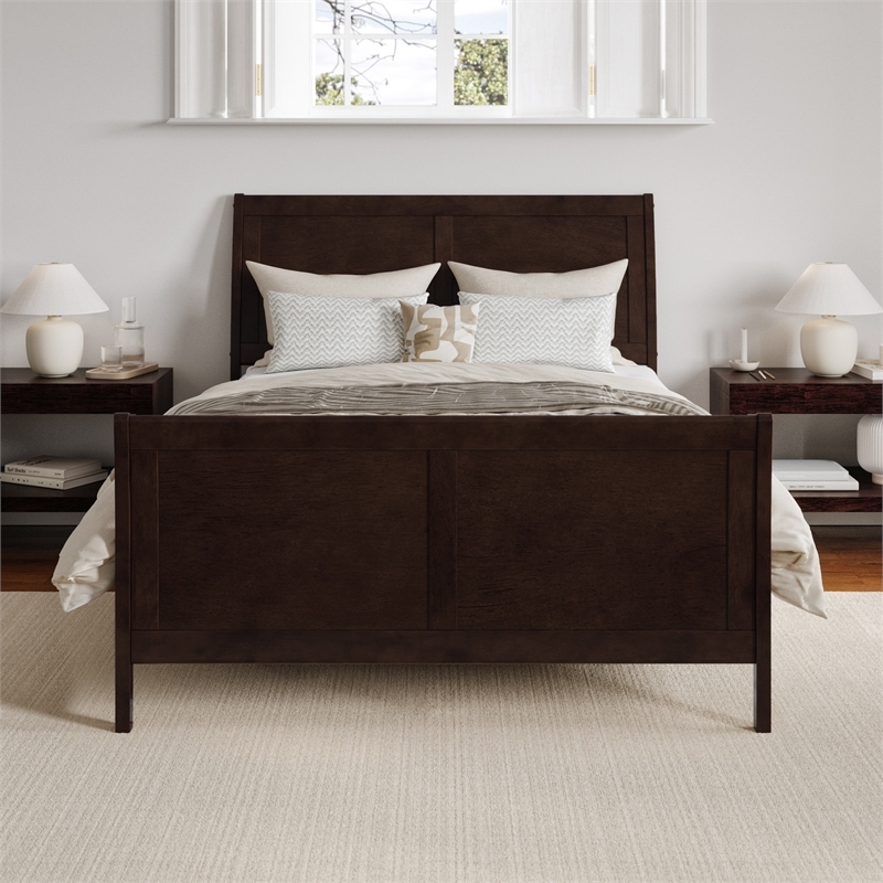 Leo & Lacey Full Wood Foundation Bed Frame with Matching Footboard Espresso