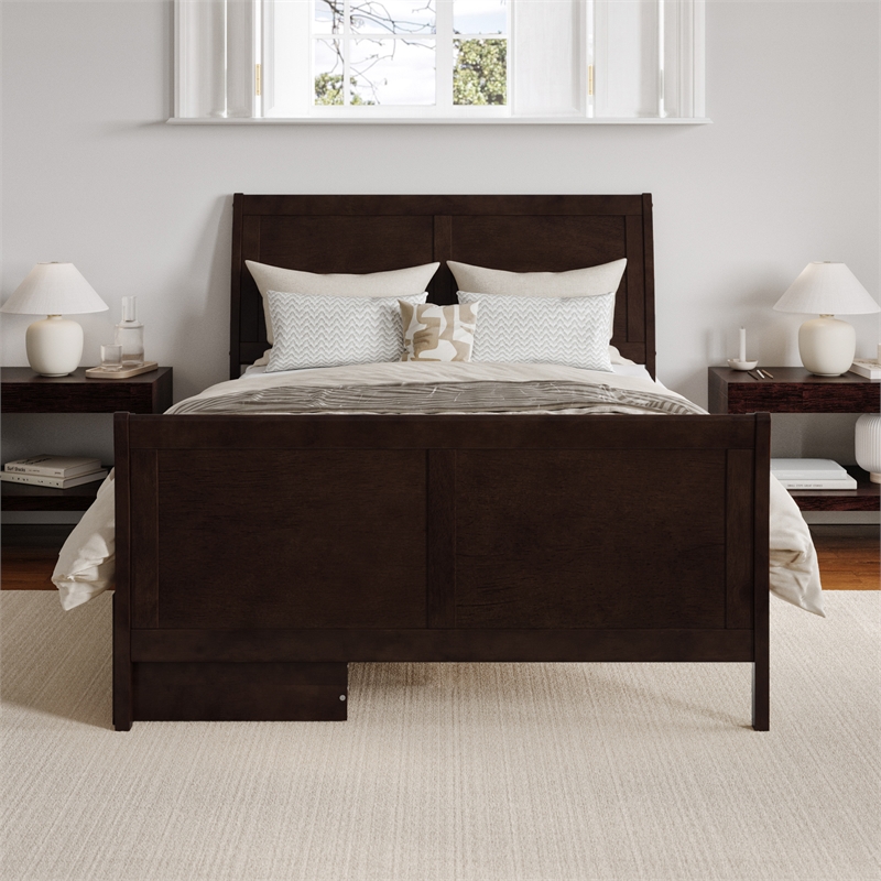 Leo & Lacey Full Storage Wood Platform Bed with Footboard in Espresso
