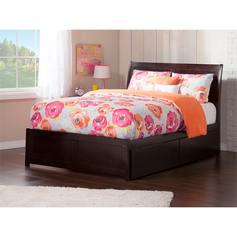 Leo & Lacey Full Storage Wood Platform Bed with Footboard in Espresso