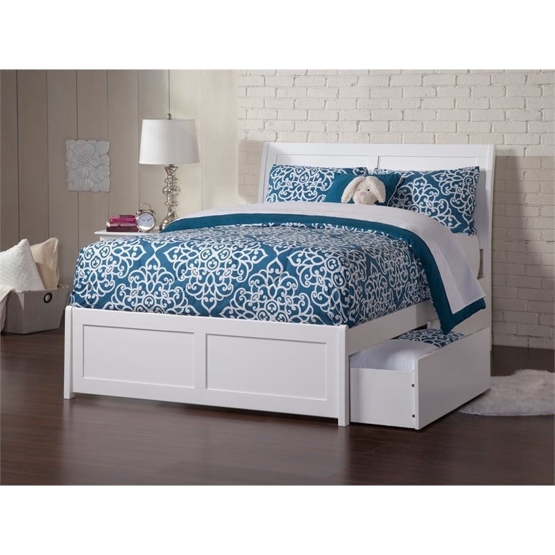 Leo & Lacey Portland Full Storage Wood Platform Bed  in White