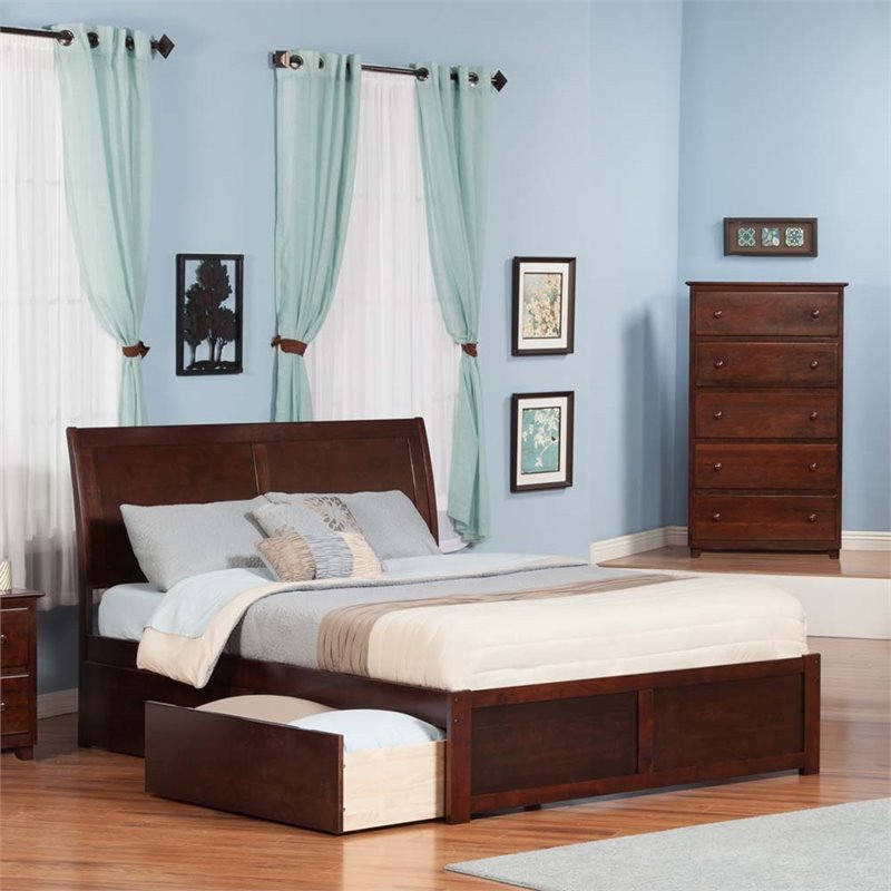 Leo & Lacey Urban Queen Storage Platform Bed in Walnut