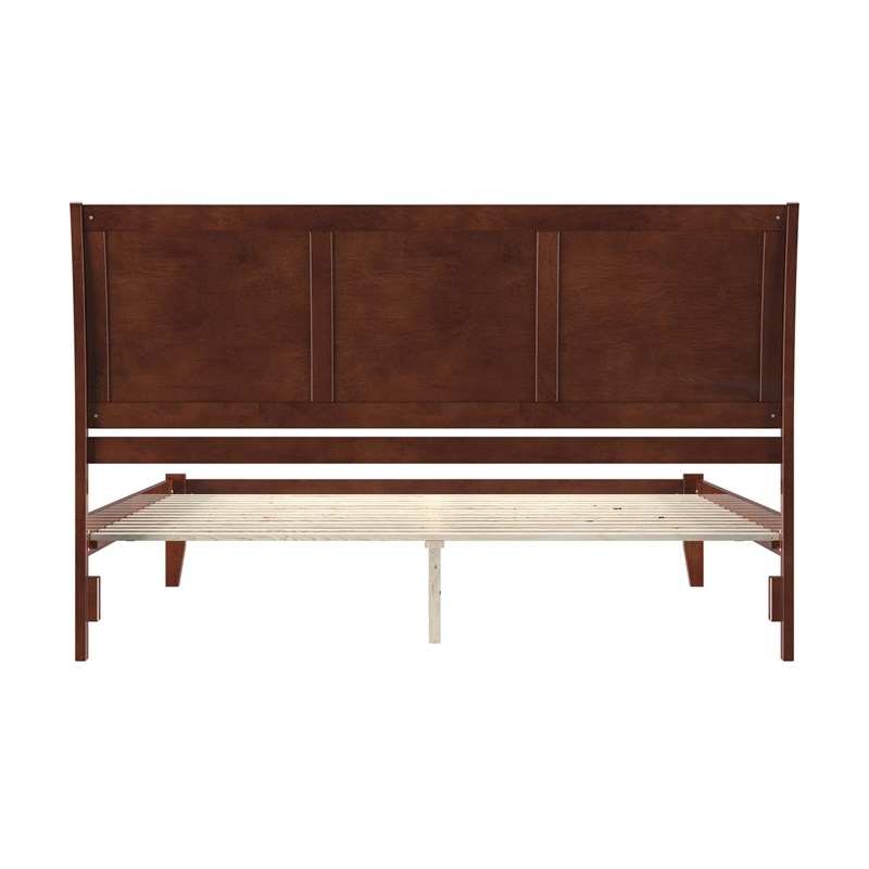Leo & Lacey Farmhouse Solid Wood King Platform Bed with Charging USB in Walnut