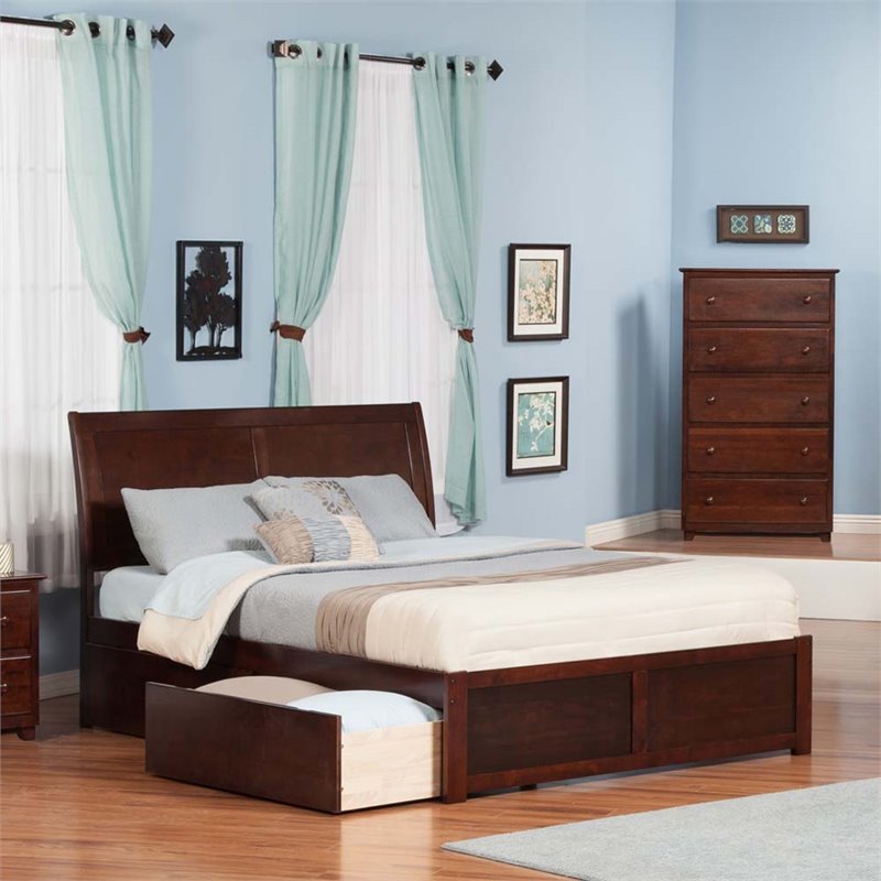 Leo & Lacey Urban King Storage Platform Bed in Walnut
