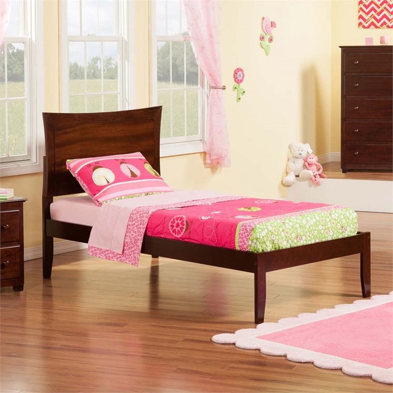 Leo & Lacey Solid Wood Twin XL Platform Bed with Charging USB in Walnut