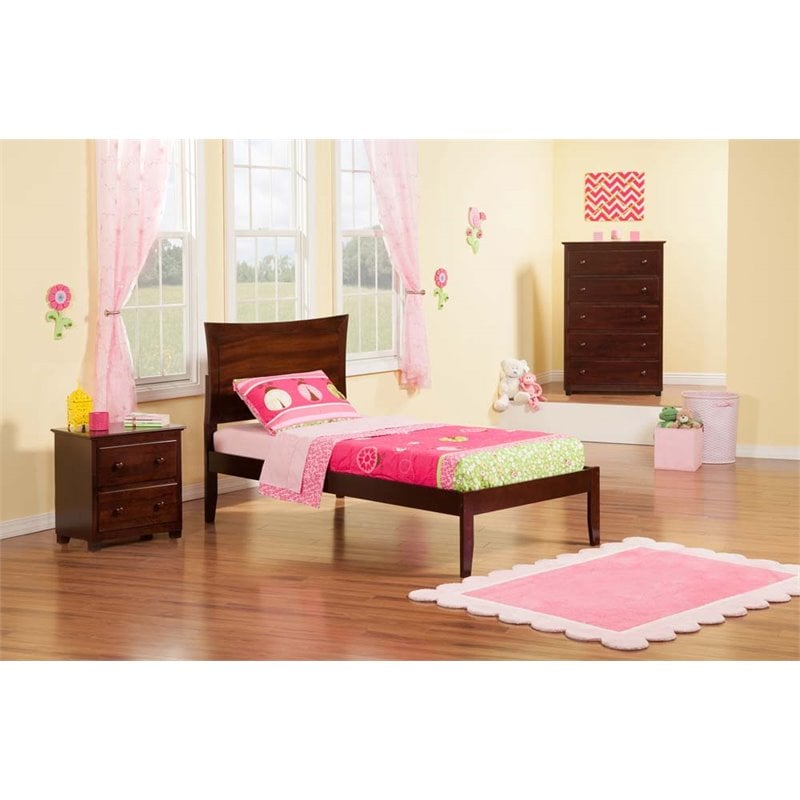 Leo & Lacey Solid Wood Twin XL Platform Bed with Charging USB in Walnut