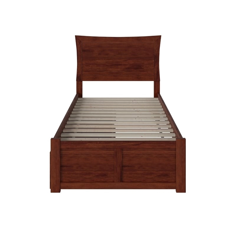 Leo & Lacey Transitional Solid Wood Urban Twin XL Storage Platform Bed in Walnut