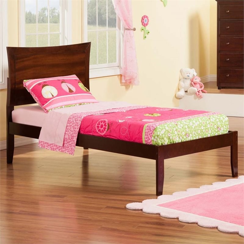 Leo & Lacey Transitional Solid Wood Twin Platform Bed with USB Charger in Walnut