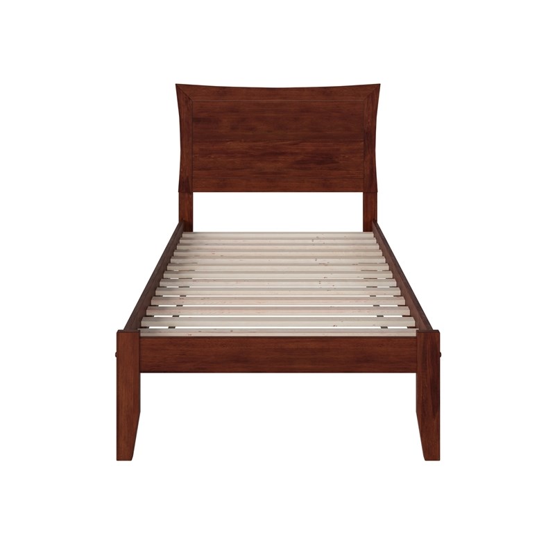 Leo & Lacey Transitional Solid Wood Twin Platform Bed with USB Charger in Walnut