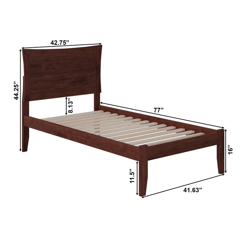 Leo & Lacey Transitional Solid Wood Twin Platform Bed with USB Charger in Walnut