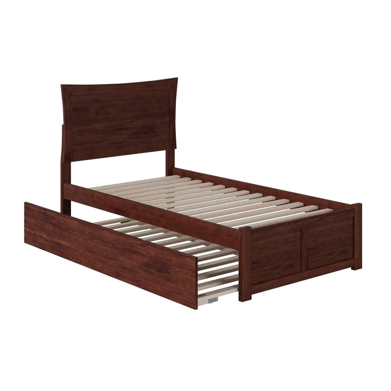 Leo & Lacey Transitional Solid Wood Twin Trundle Platform Bed in Walnut