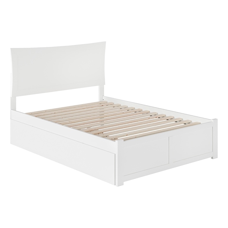 Leo & Lacey Transitional Solid Wood Full Platform Bed with Twin Trundle in White