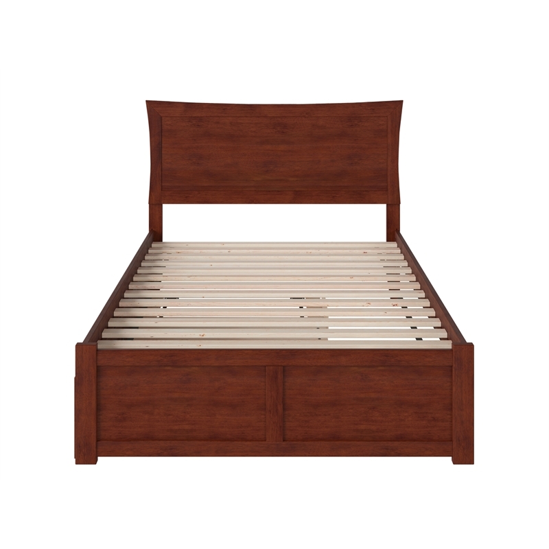 Leo & Lacey Transitional Solid Wood Full Platform Bed w/ Twin Trundle in Walnut