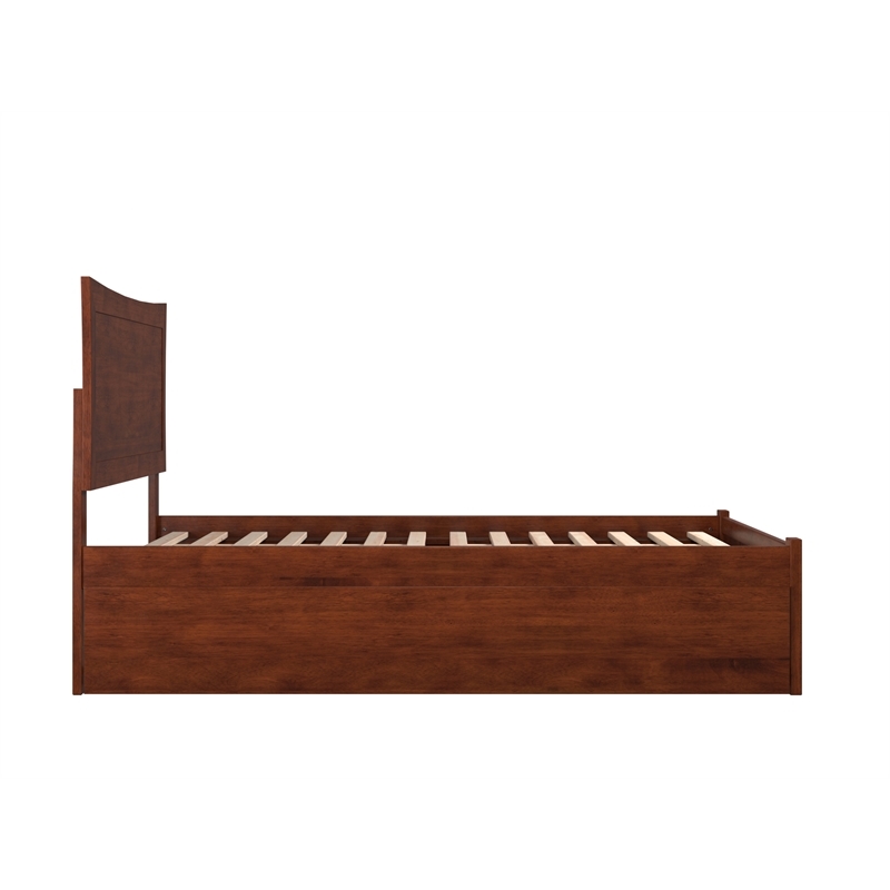 Leo & Lacey Transitional Solid Wood Full Platform Bed w/ Twin Trundle in Walnut