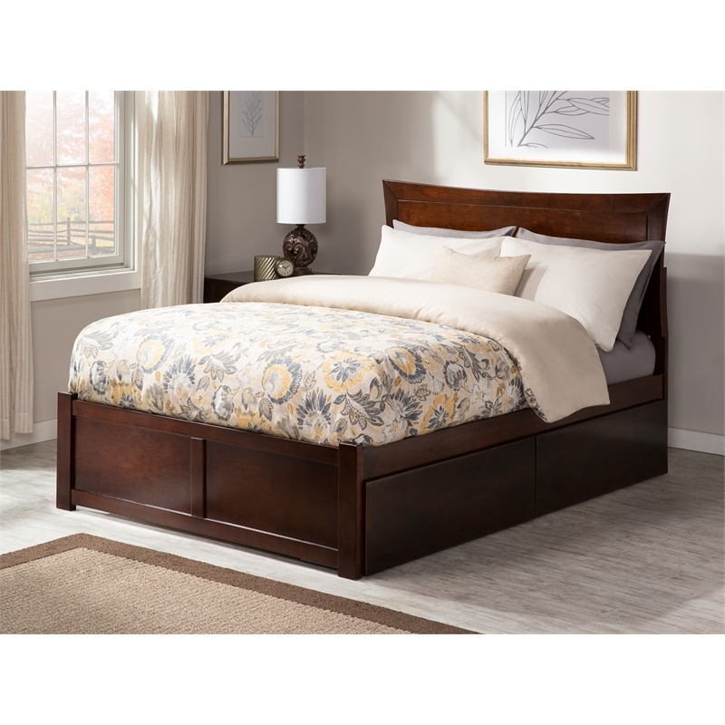 Leo & Lacey 2-Drawer Solid Wood Urban Full Storage Platform Bed in Walnut