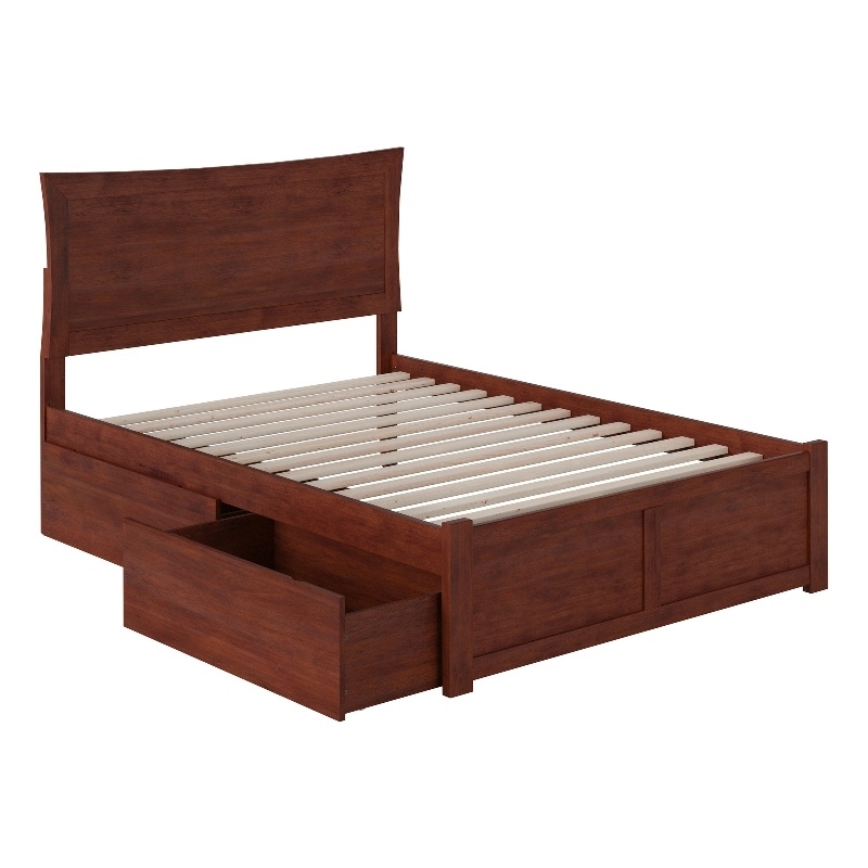 Leo & Lacey 2-Drawer Solid Wood Urban Full Storage Platform Bed in Walnut