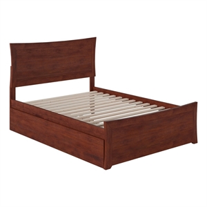 Leo & Lacey Transitional Solid Wood Urban Full Trundle Platform Bed in Walnut