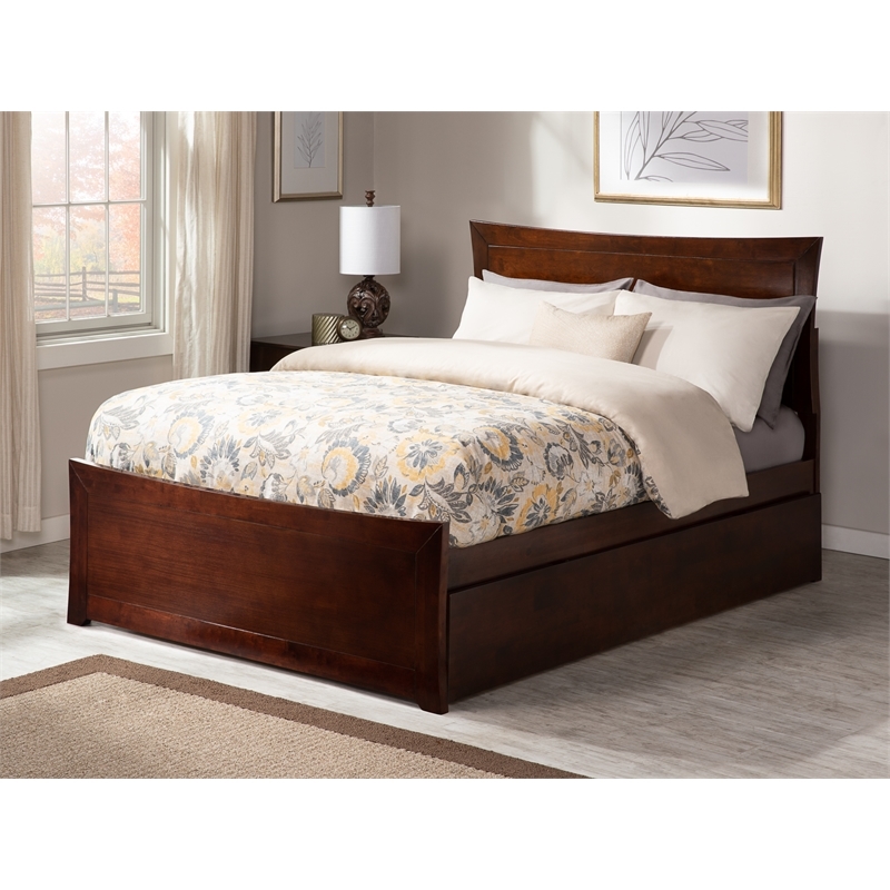 Leo & Lacey Transitional Solid Wood Urban Full Trundle Platform Bed in Walnut