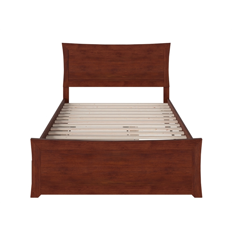 Leo & Lacey Transitional Solid Wood Urban Full Trundle Platform Bed in Walnut