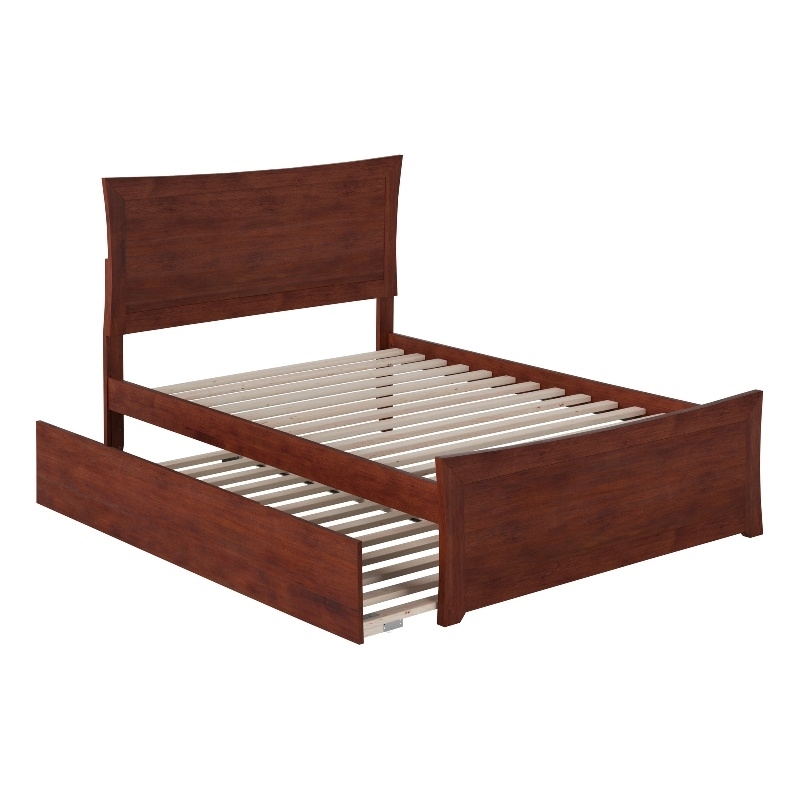 Leo & Lacey Transitional Solid Wood Urban Full Trundle Platform Bed in Walnut