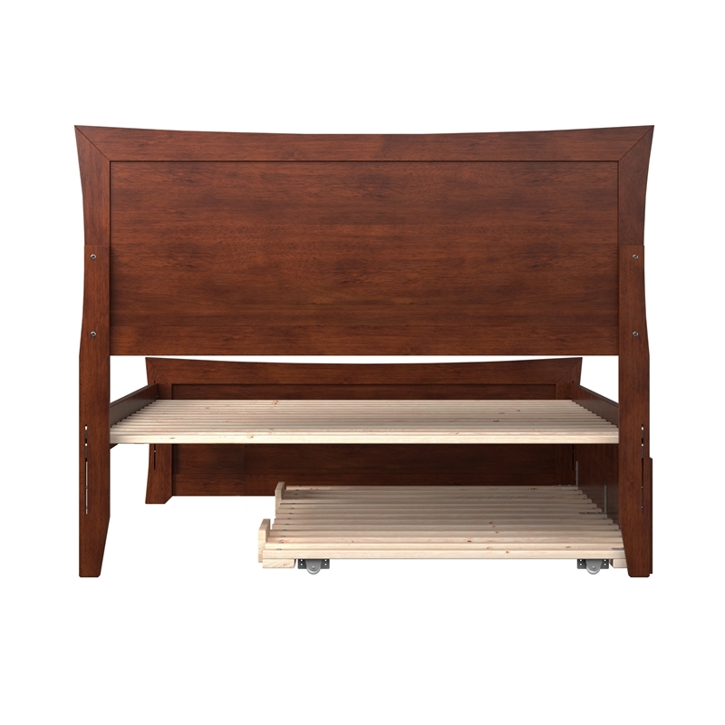 Leo & Lacey Transitional Solid Wood Urban Full Trundle Platform Bed in Walnut