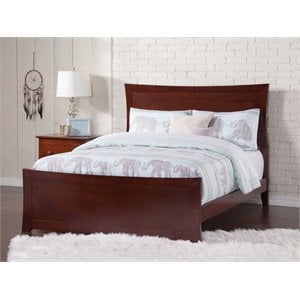 Leo & Lacey Solid Wood Full Bed with Footboard w/ USB Charging Station in Walnut