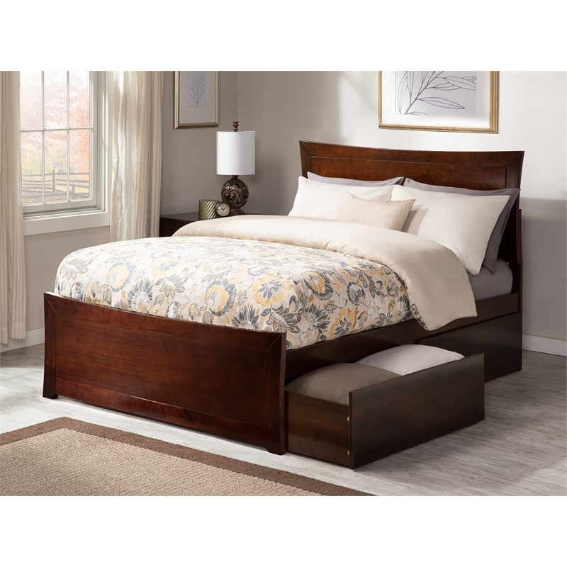 Leo & Lacey Transitional Solid Wood Urban Full Storage Platform Bed in Walnut