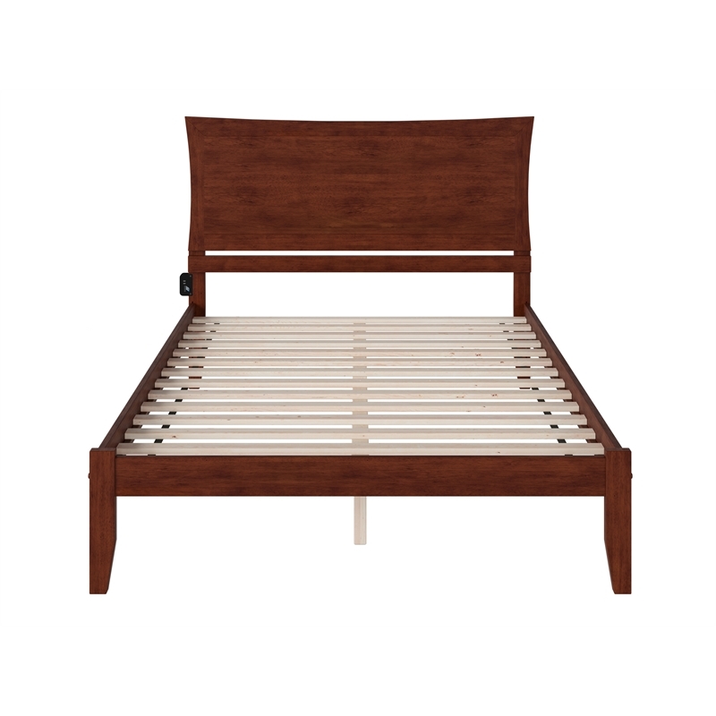 Leo & Lacey Solid Wood Queen Platform Bed with USB Charging Station in Walnut