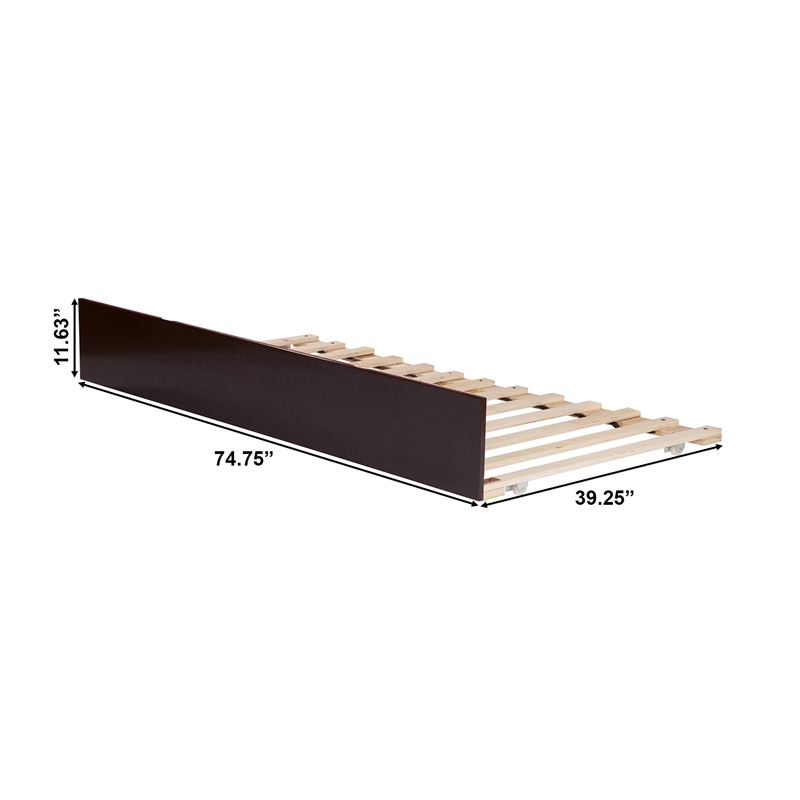 Leo & Lacey Mid-Century Solid Wood Twin Size Trundle in Espresso