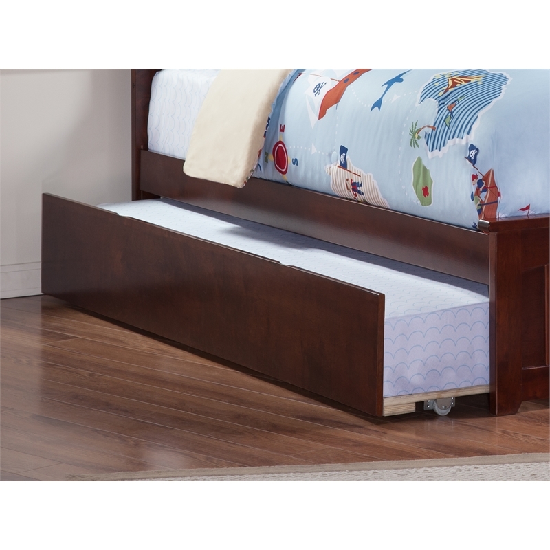 Leo & Lacey Mid-Century Solid Wood Twin Size Trundle in Walnut