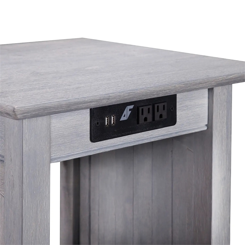 Leo & Lacey End Table with Charger in Driftwood Gray