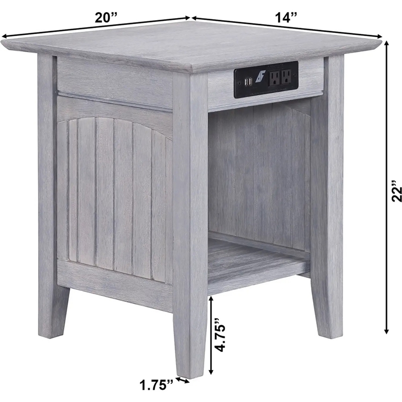 Leo & Lacey End Table with Charger in Driftwood Gray
