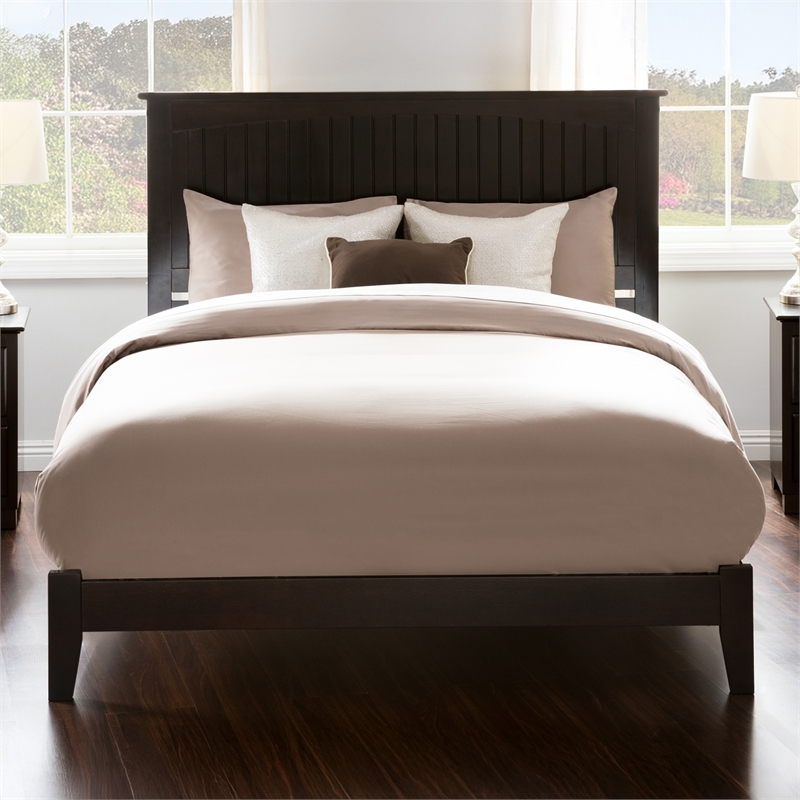 Leo & Lacey Contemporary Queen Solid Wood Foundation Bed in Espresso