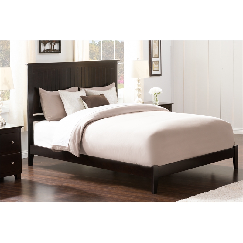 Leo & Lacey Contemporary Queen Solid Wood Foundation Bed in Espresso